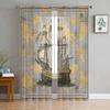 Vintage Routes Sailboats Anchors Sheer Voile Window Curtains Tulle Curtains Living Room Balcony Decoration Drapes