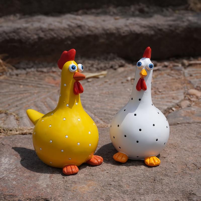 Милая Полированная Смоляная Фигурка Петуха с Большими Глазами, Статуэтка Курицы, Декор для Сада (В помещении и на улице), Креативное Украшение, Подарки на Фестиваль