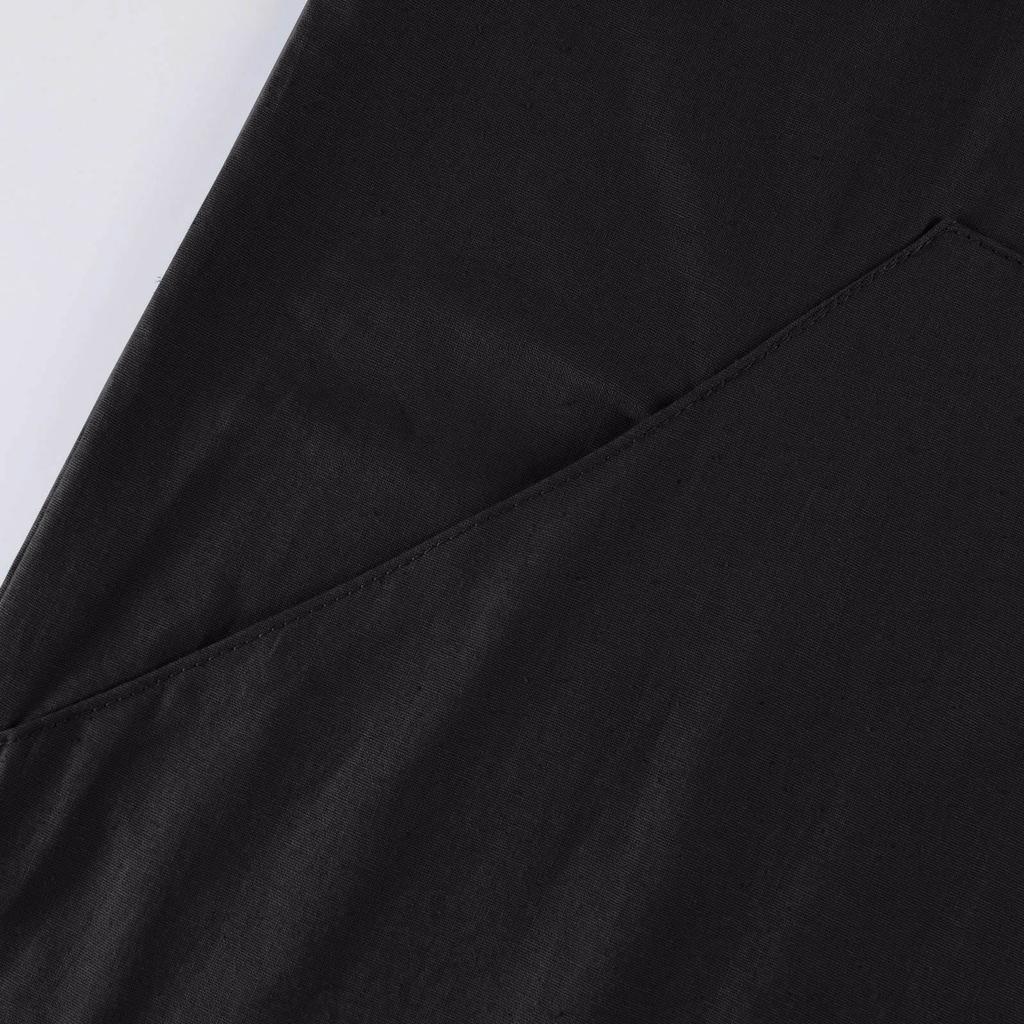 Women's Cotton And Linen Solid Color Casual Round Neck  Double Side Pockets 3/4 Sleeve Long Dress