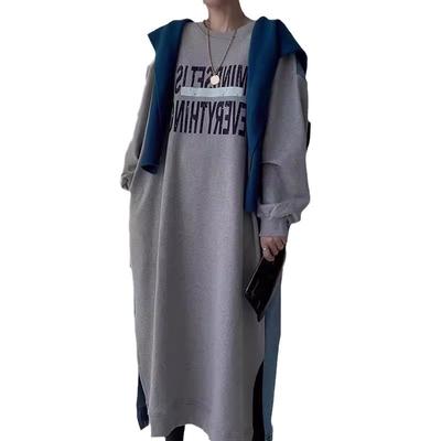 Осень и зима Новое джинсовое платье-толстовка Женское платье длиной до колена в корейском стиле, имитация двух частей, повседневная юбка в стиле ленивой юбки