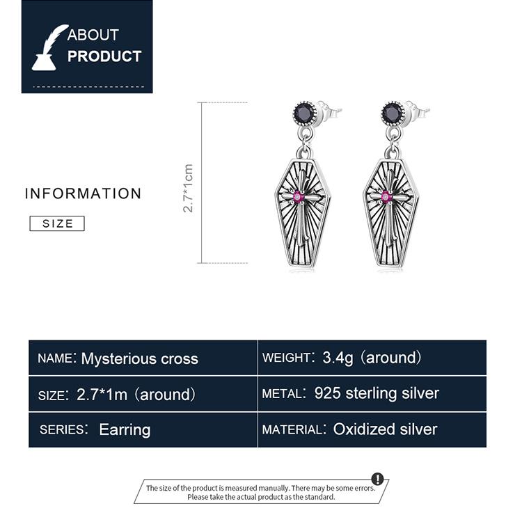 Женские серьги BAMOER из стерлингового серебра 925 пробы, изысканные оригинальные шестиугольные серьги с тиснением креста, ювелирные изделия