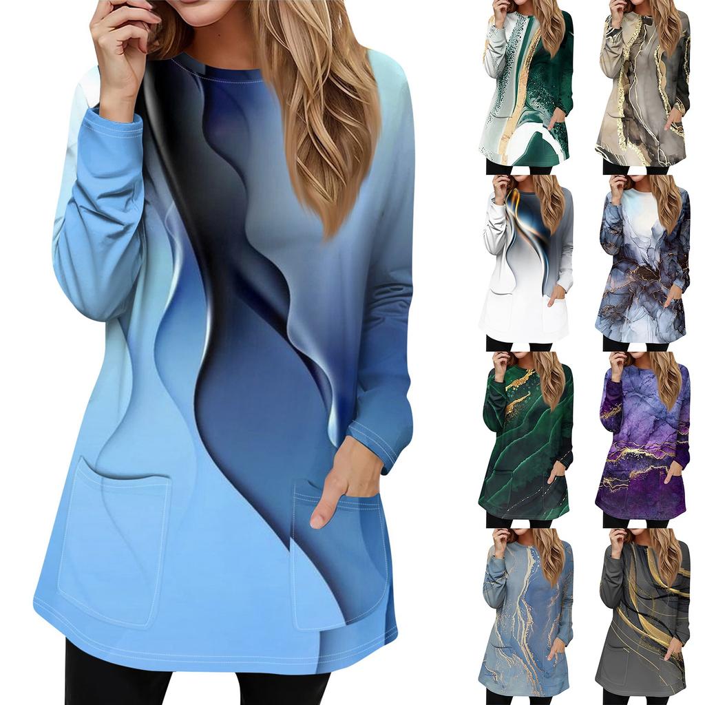 Женская толстовка, пуловер, спортивная одежда, карман, принт, повседневный топ с круглым вырезом и длинными рукавами