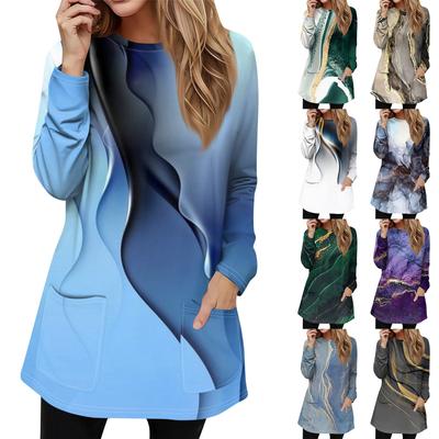 Женская толстовка, пуловер, спортивная одежда, карман, принт, повседневный топ с круглым вырезом и длинными рукавами