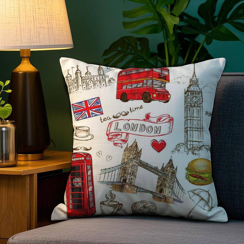 LOVE England Printed Pillow Case Sofa Living Room Bedroom Double-sided Printing Square Cushion Nap Time Pillow Case