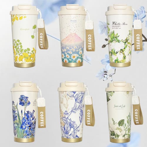 Ceramic Tumbler with Lid and Stainless Steel Straw, Portable, Large Capacity, Spill-proof, Keeps Coffee Hot or Cold, Cute, Stylish 500ml Water Bottle/