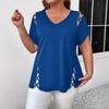 Женская летняя футболка с V-образным вырезом, коротким рукавом, однотонная, свободного кроя, повседневные топы с ажурным перекрестным дизайном