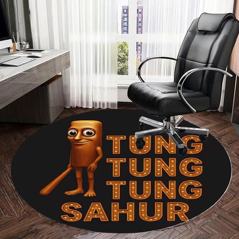 1 шт. Круглый ковер с логотипом Tung Tung Sahur, Изготовлен из полиэстера, Идеально подходит для украшения офисных стульев, гостиных, Яркий декоративный ковер