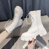 Fashion Rimocy White PU Leather Ankle Boots for Women 2024 Fashion Lace Up Chunky Shoes Woman Autumn Winter Platform Motorcycle Boots
