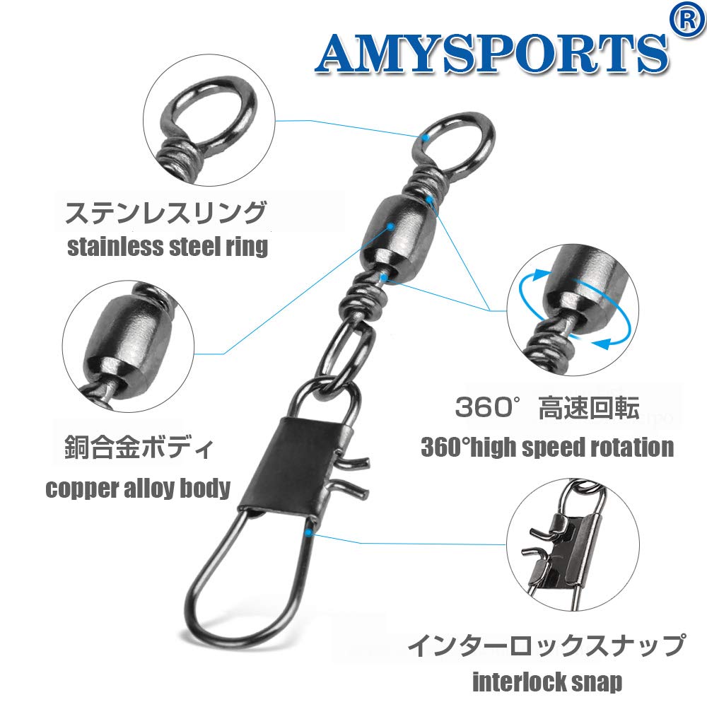 AMYSPORTS Fishing Snap Fishing Snaps with Rolling Interlocking Type for Bluefish and Saltwater 50 34kg Swivels, Snaps, Swivels, Snaps, B, Fishing,