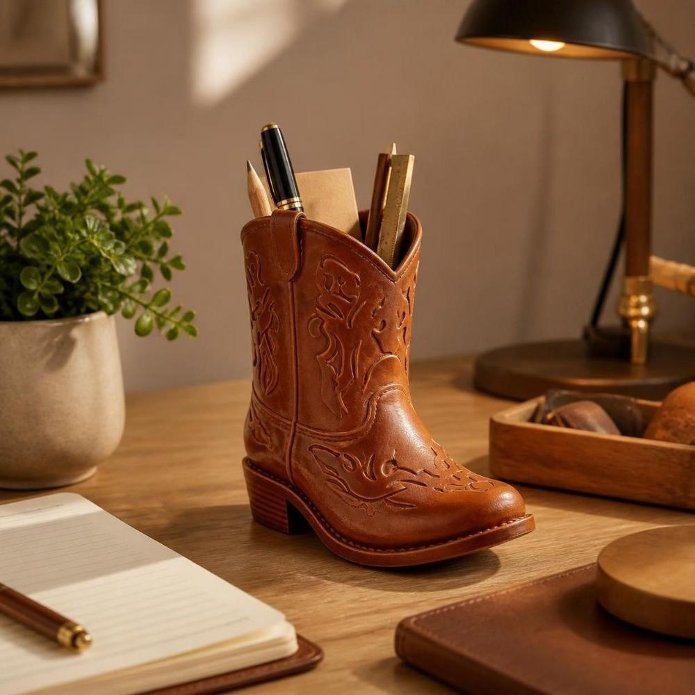 Vintage Western Style Cowboy Boot Statue Home Decor Boot Shaped Vase Pencil Holder Office Use