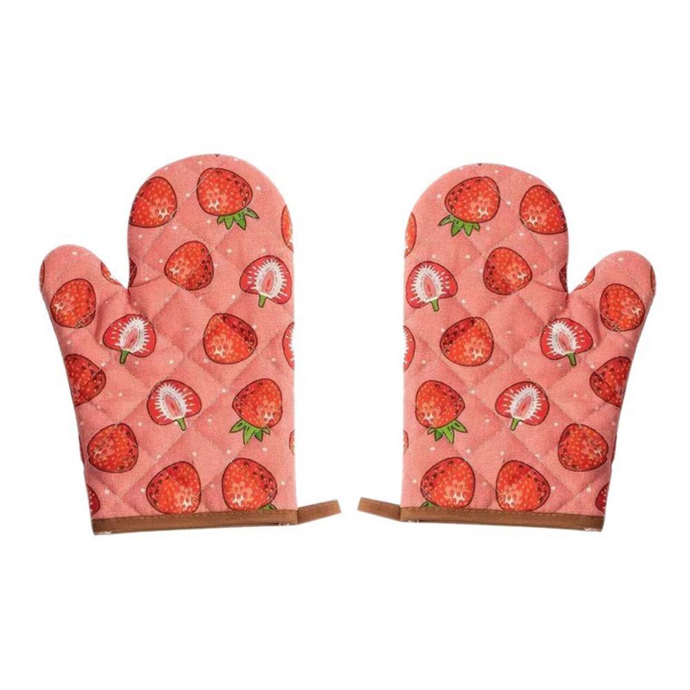 2pcs Heat Resistant Cotton Oven Mitts Thickened Kitchen Microwave Mittens  Cooking Tool