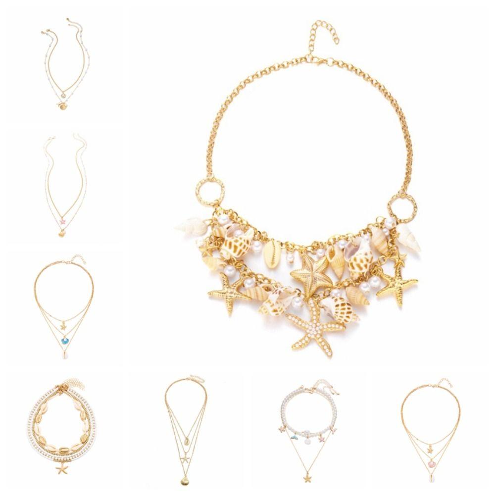 Conch Shell Multilayer Necklace Pendant Starfish Choker Exaggerate Shell Clavicle Necklace  Summer