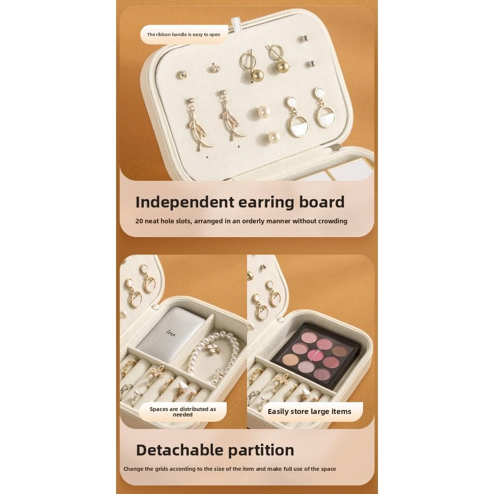 Кожаный органайзер для серег-пуссет на молнии, шкатулка для хранения ювелирных изделий с перегородкой, для серег, колец, большой вместимости, переносная шкатулка для ювелирных изделий