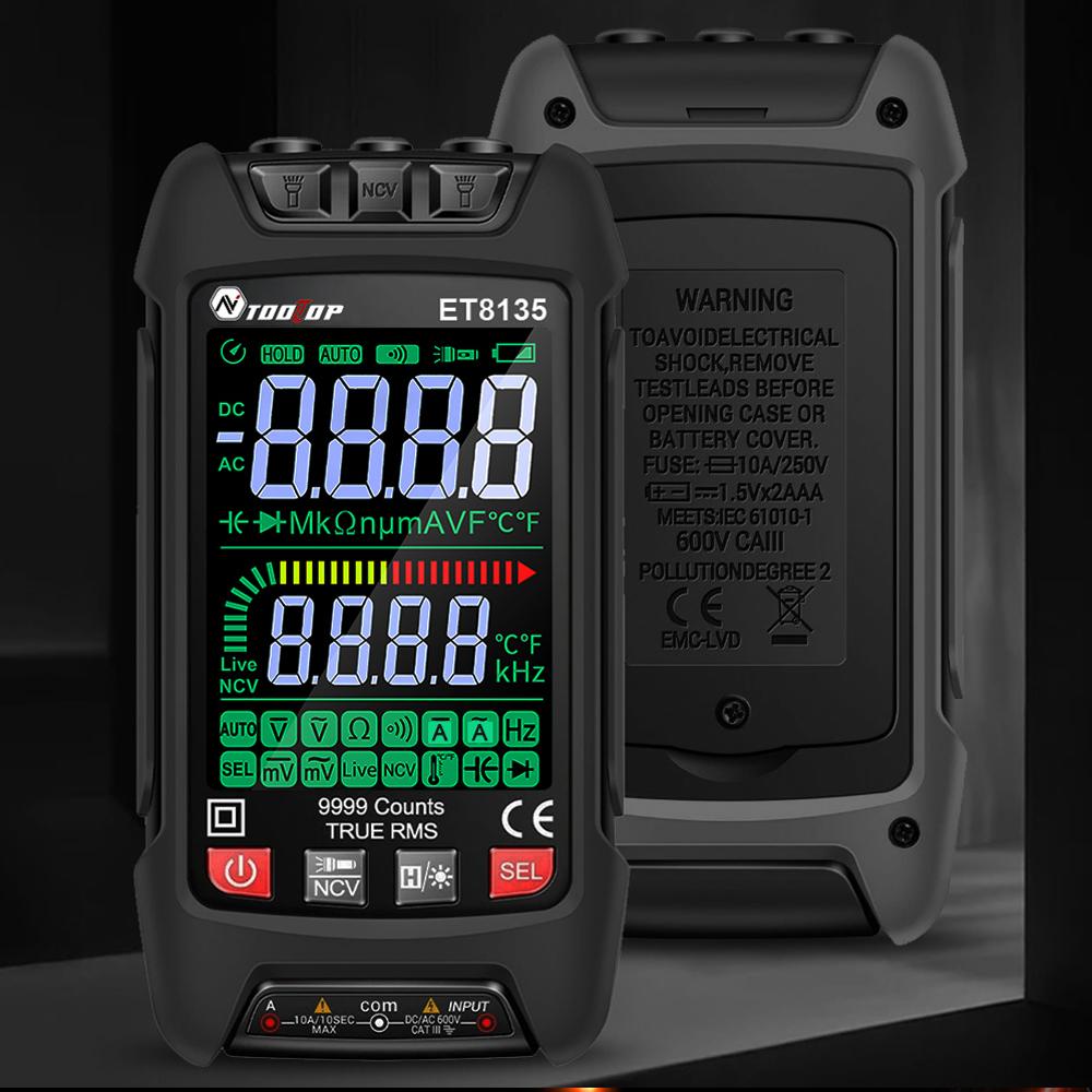 Цифровой мультиметр с цветным дисплеем, 9999 отсчетов, портативный мультиметр, бесконтактное зондирование NCV
