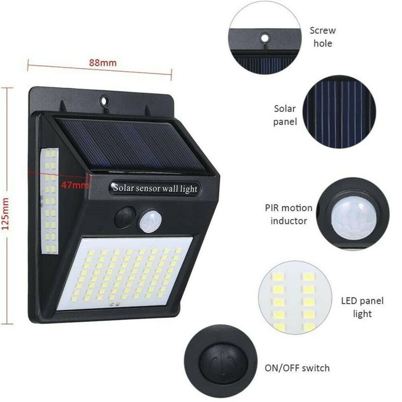 100 светодиодных солнечных настенных светильников Pir с датчиком движения IP65 водонепроницаемый широкий угол супер яркий безопасности на открытом воздухе