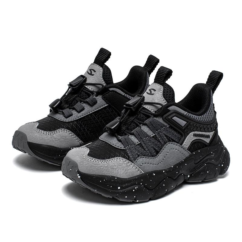 Kids Chunky Sneakers Synthetic Leather Lace-Up Outdoor Sports Shoes Casual School Walking Trainers For Boys Girls