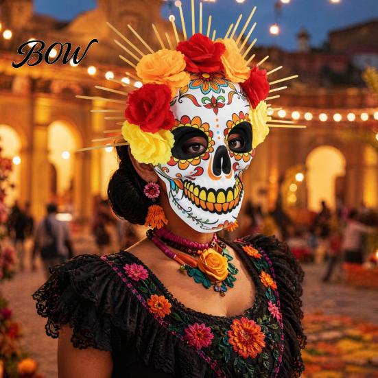 Floral Skull Mask Mardi Gras Mask, Venetian Party Sugar Breathable Face Masquerade Masks for Halloween Cosplay Mexican Flexible