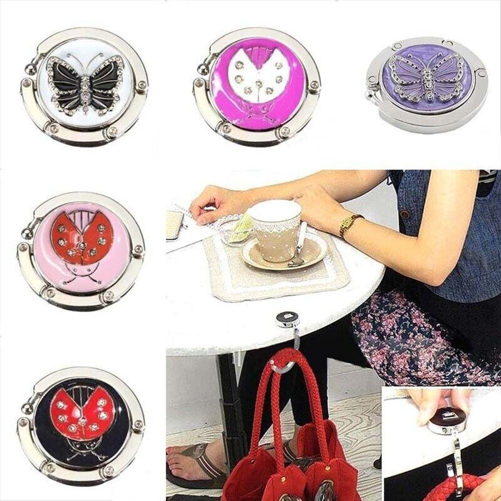 Fashion Butterfly Pattern Purse Hook Portable Travel Folding Desk Hooks Bag Holder Metal Handbag Hanger Table Clasp
