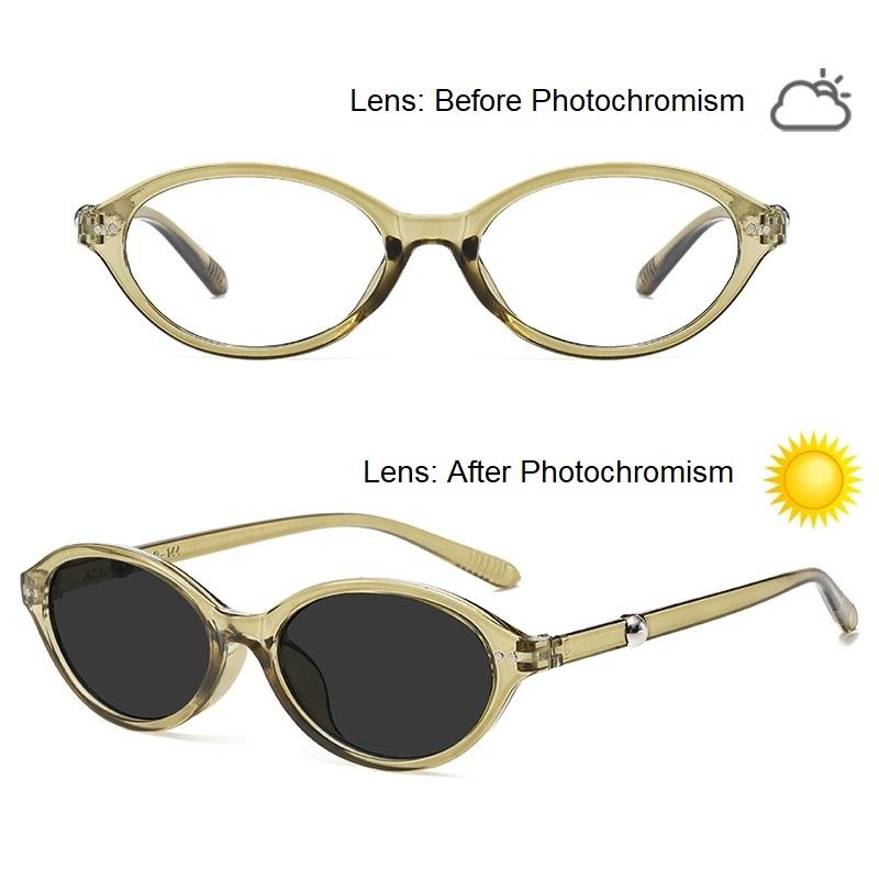 Photochromic Day Night Sunglasses Blue Light Blocking Glasses for Women and Men Retro Oval Clear Glasses Frame Photochromic Lens