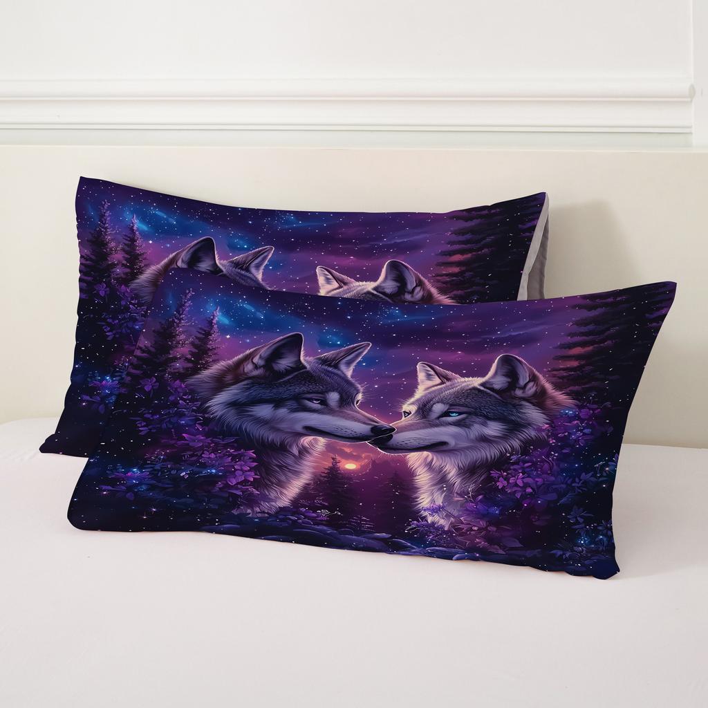 Quilt Cover 3D Printed Cartoon Anime Wolf Duvet Comforter  Polyester Soft And Comfortable Night Sky Bedding Sheets Sets