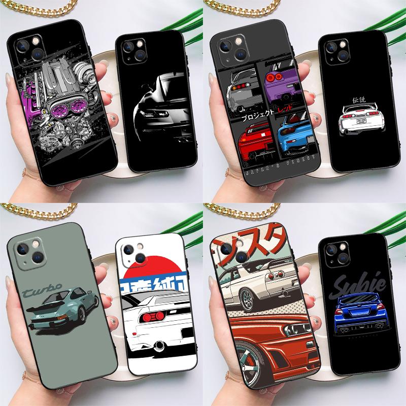 Sports Car JDM Drift Phone Case For iPhone 15 13 12 11 14 Pro Max Mini X XR XS MAX SE 2020 7 8 Plus Back Cover