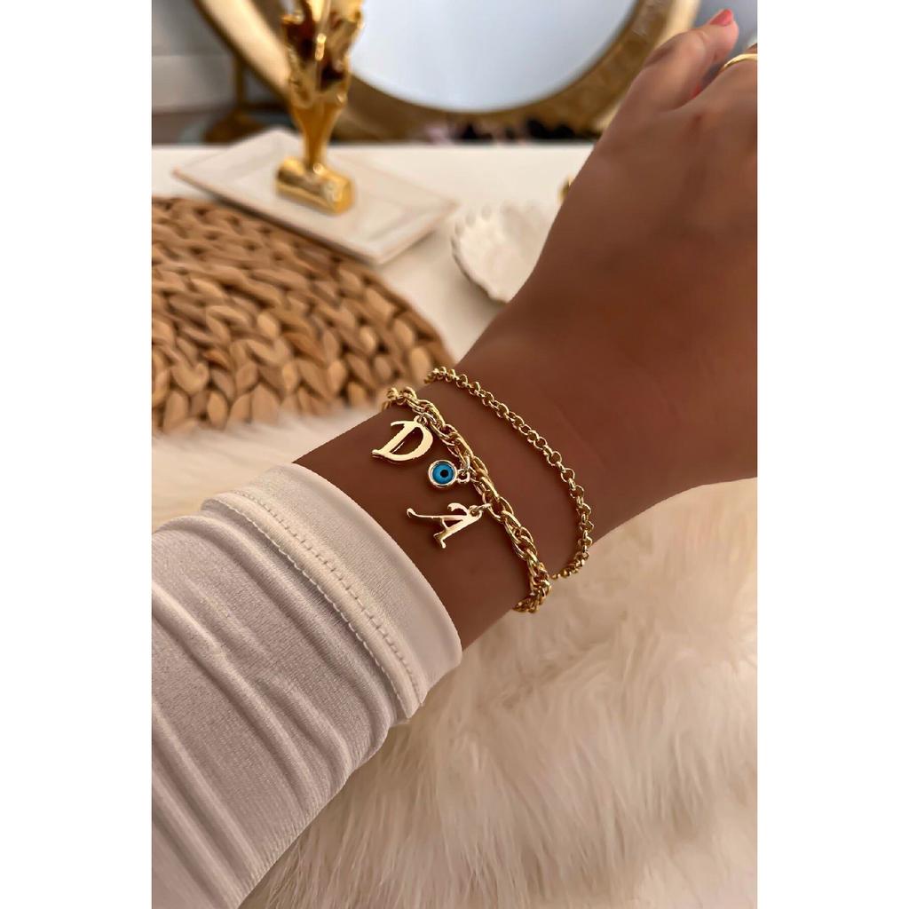 Комбинация браслета-цепочки с золотыми буквами и возможностью выбора детали сглаза 35
