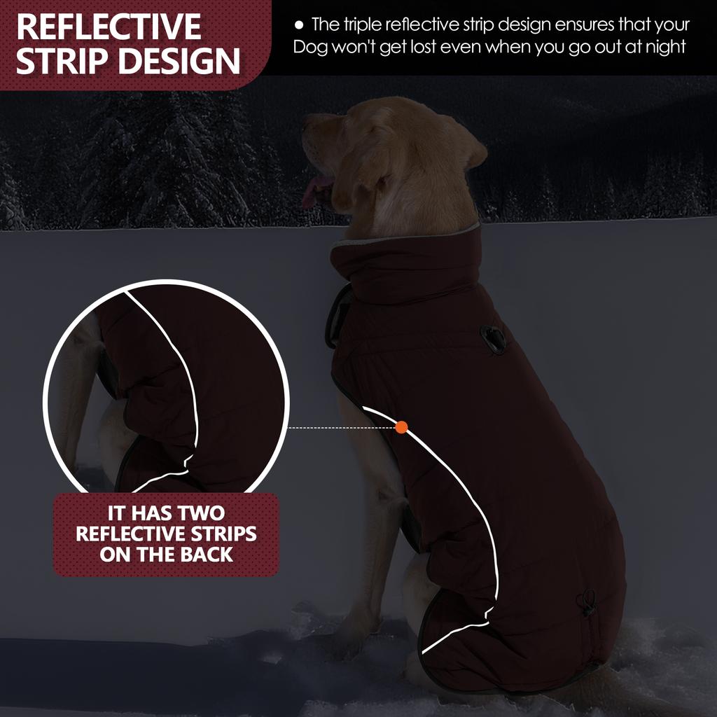 Dog Coat, Waterproof Winter Jacket,Warm Windproof Jacket, Reflective Adjustable Turtleneck Coats for Dogs with Hook & Loop
