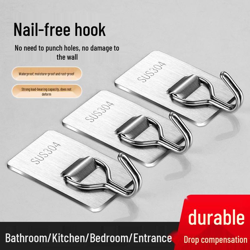 Самоклеящийся крючок из нержавеющей стали - Без сверления, Многофункциональный для использования в ванной комнате или на двери