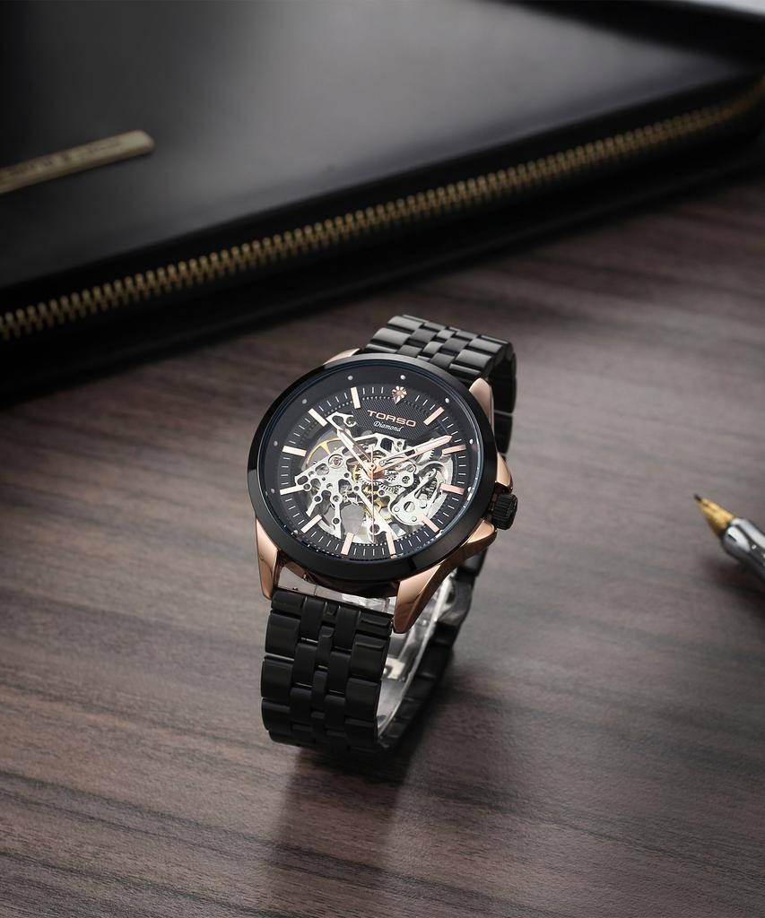 Toleuso T602M-Bbb Скелетон Автоматические Алмазные Металлические Мужские Часы