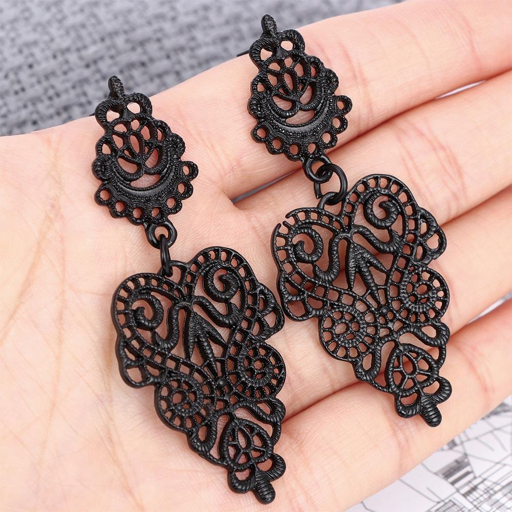 Pierced Drop Long Fashion Hollow Black Zinc Zinc Alloy Dangle Earrings Leaves Earrings