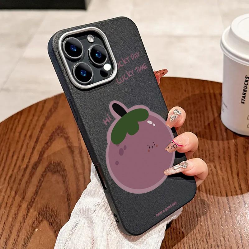 Милый Чехол Для Телефона С Рисунком Баклажана Для iPhone 16 Чехол iPhone 13 12 11 14 15 Pro Max 7 8 Plus X XS XR SE2 Матовая Кожаная Задняя Крышка