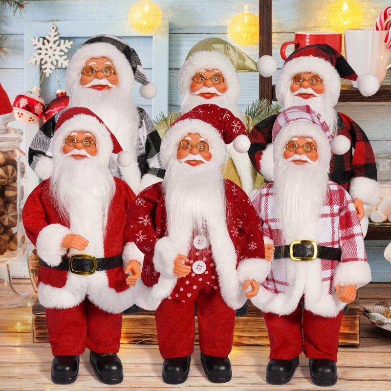 62KD Christmas Standing Santa Figurine 12Inch Multicolored Santa Dolls Holiday Decors