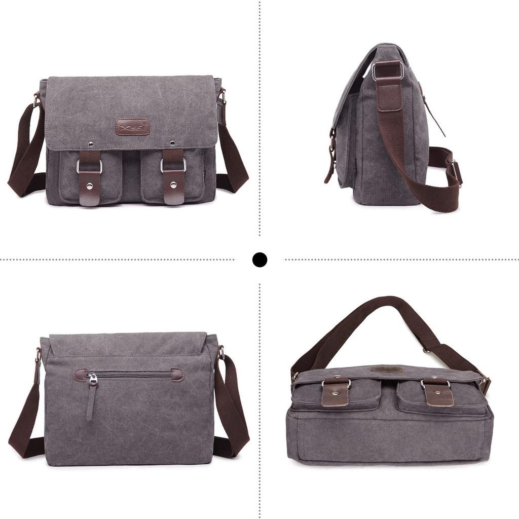 Messenger Bag Retro Leisure Shoulder Bag Canvas Commuting Satchel School Travel Work Business Crossbody Bag Gray [FORRICA] Men's