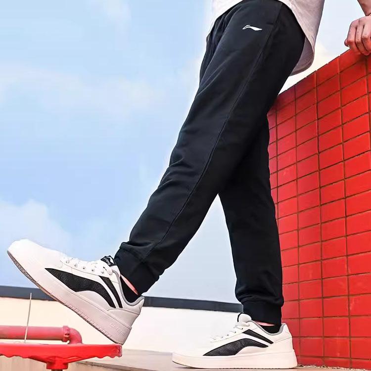 Li Ning Plain Casual Knitted Breathable Sports Брюки мужские низ черный AKLS449-1