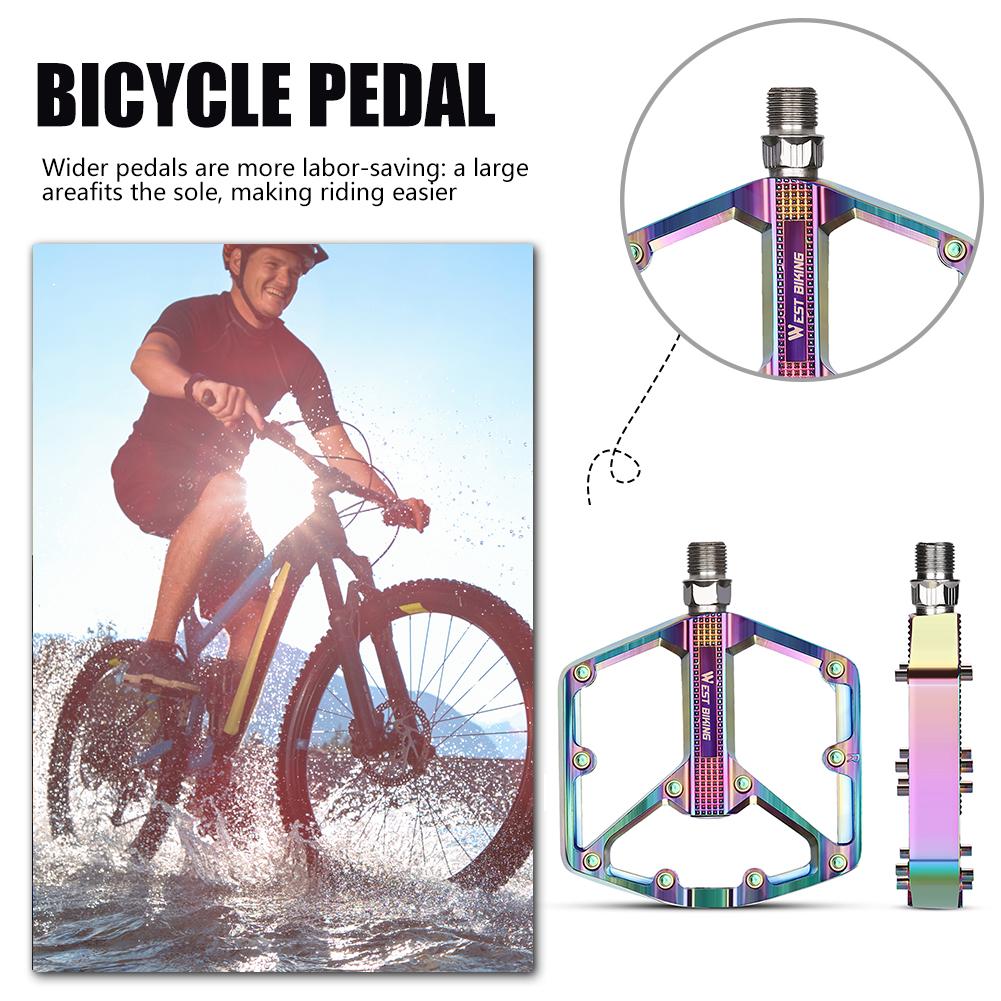 WEST BIKING Aluminum Alloy Footboard Hollow Anti-skid Bearing Mountain Bike MTB Foot Pedals Smooth Bearing Bike Part Accessories