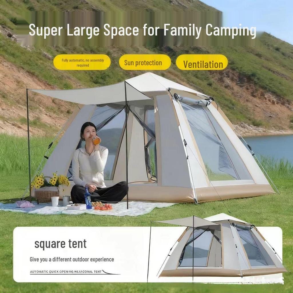 Portable Quick-Pitch Tent for 3-4 People - Four-Sided, Automatic Setup, Sun Protection, Ideal for Camping, Picnics, and Travel