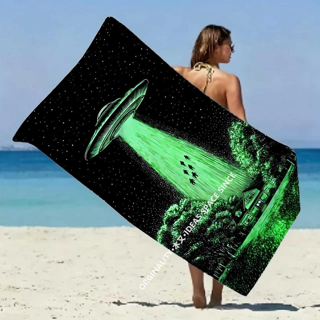 Alien UFO Abduction Beach Towel Patterned Sunscreen And Windproof Suitable For Swimming Pool Camping Travel