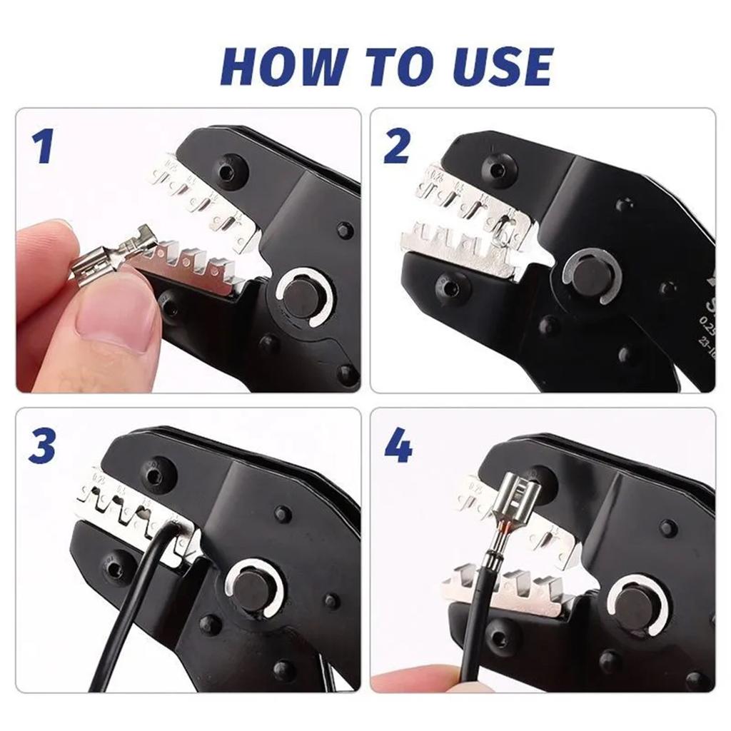 Crimping Tool Kit with Bag Cable Ratchet Crimping Pliers with 6 Interchangeable Dies Adjustable Crimping Range Multifunction Crimper Pliers for Mul