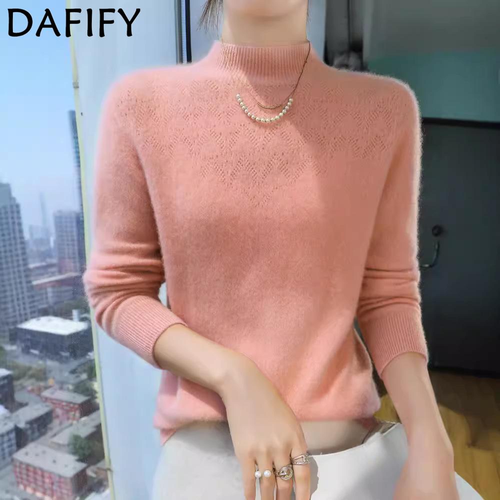 DAFIFY Женская мода повседневная осень-зима однотонный принт длинный рукав полуводолазка свитера