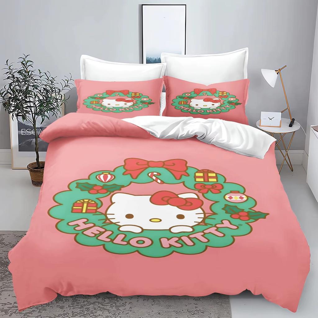 Christmas Series Sanrio Bedding Set  Polyester 3D Duvet Cover Pillow Case Set Bed Cover Adult Kids Bedroom Decoration