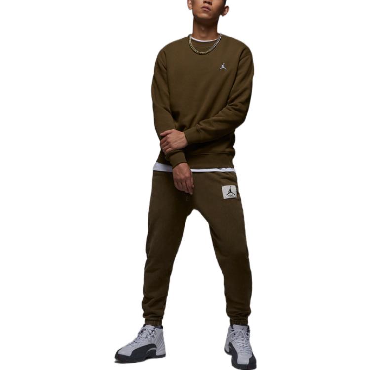 Jordan Флисовые толстовки Air Jordan Мужские Светло-оливково-зеленые С круглым вырезом Утепленные Обычные FB7656-361