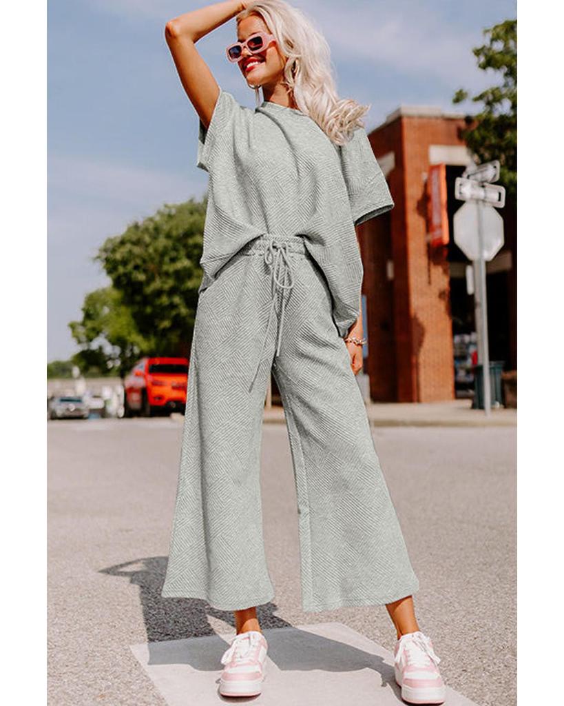 Azura Exchange Комплект из серой текстурированной футболки свободного кроя и брюк на шнурке