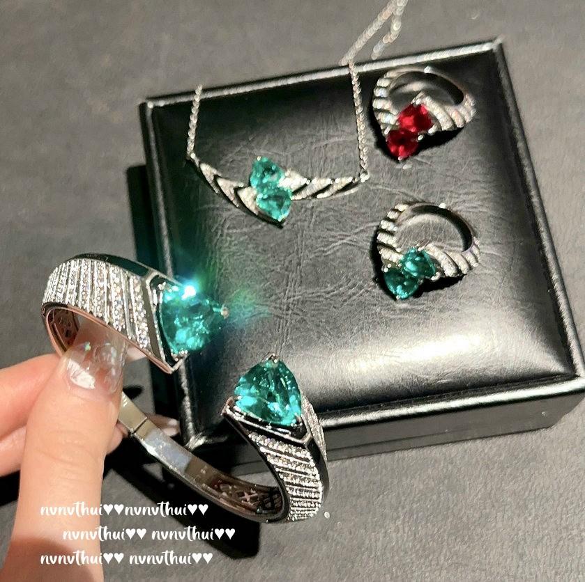 Mojito Emerald, Vortex Bracelet, Antique, 18K Gold Plated, Rubillon Princess Red Zircon Ring