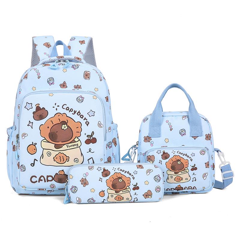 Capybara Kids' 3-Piece Set: Large Backpack & Crossbody for Ages 6-12