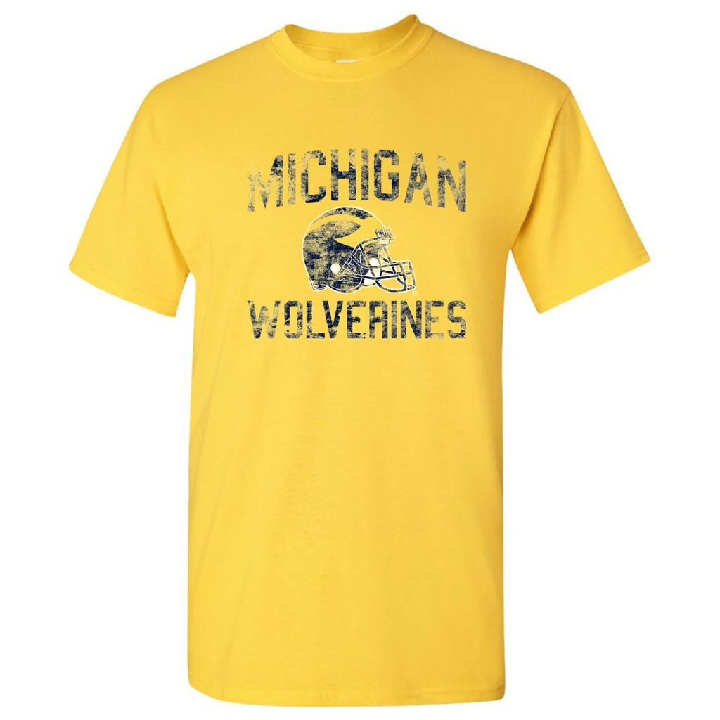 Michigan Wolverines Faded Football Helmet T Shirt