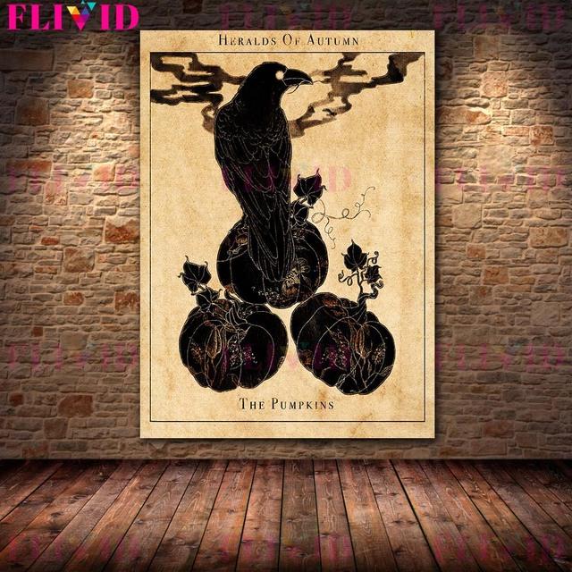 Дом-призрак и черная магия, ретро, ​​настенная живопись, холст, картина, вороны и черная луна, волшебство, поклонение, художественный постер