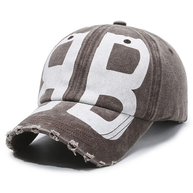 Hat old washed ripped female cap double B printed letter visor men's baseball cap