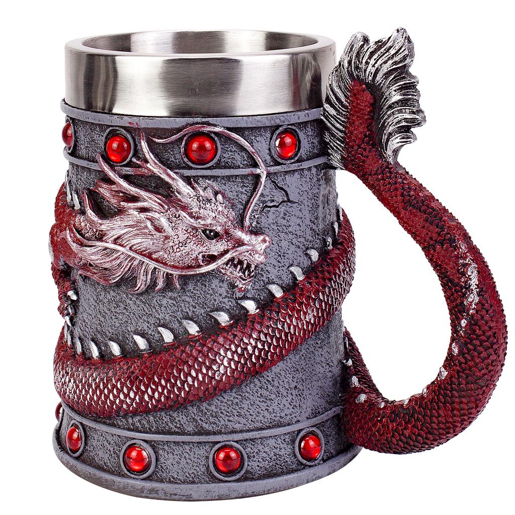 Mighty Asian Dragon Mug Tankard 304 Stainless Steel Resin 3D Retro Beer Tankard Stein Cup Mugs BEST Birthday Gift 600ml 20oz