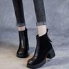 Женские замшевые ботильоны в корейском стиле с квадратным носком и толстой платформенной подошвой - Эластичная облегающая посадка для осени/зимы