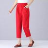 Middle-aged and Elderly Mother's Pants Straight High Waist Solid Color Washed Cotton Linen Casual Women's Eight-point Pants